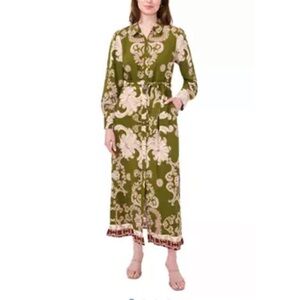 Green and Cream Patterned Maxi Dress